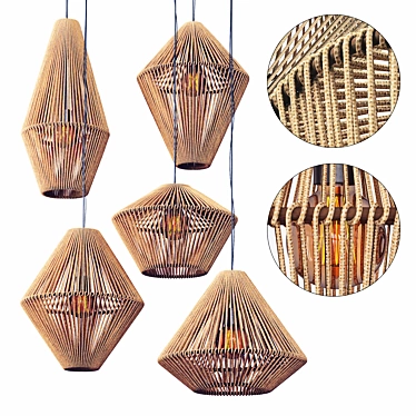 Wood Rattan Wicker Cone Chandelier 3D model image 1 