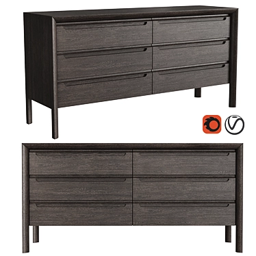 Modern Square Chest of Drawers - 6 Drawers, Solid Handle 3D model image 1 