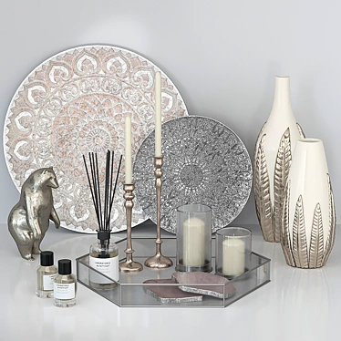 Elegant Silver Decor Set 3D model image 1 