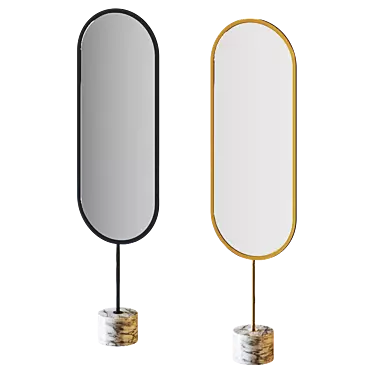 Modern Brass Oval Floor Mirror with White Marble Base 3D model image 1 