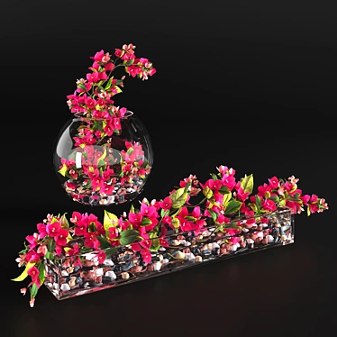 Bougainvillea Branches: Elegant Glass Vase Décor 3D model image 1 