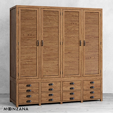 Printmaker 4-Section Oak Wardrobe 3D model image 1 