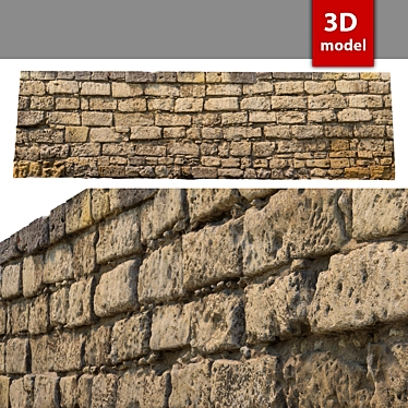 Detailed 3D Stone Wall Model 3D model image 1 