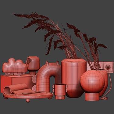 Elegant Ceramic and Phragmites Decor Set 3D model image 1 