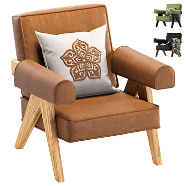 Timeless Pierre Jeanneret Leather Armchair 3D model image 1 