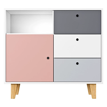 Sleek Gray & Pink Drawer Chest | Cuckooland 3D model image 1 