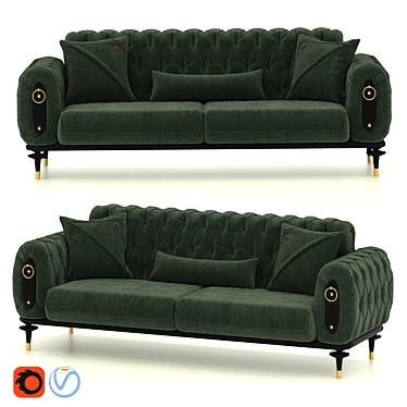 Luxury Army Green Velvet Tufted Sofa 3D model image 1 