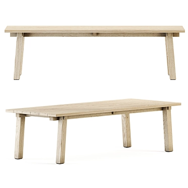 Rustic Teaka Table - Authentic Solid Wood Design for Indoor & Outdoor Spaces 3D model image 1 