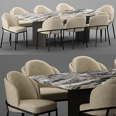 Modern Baron Sea Foam Dining Set 3D model image 1 