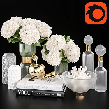 Frozen Glass & Hydrangea Decor Set 3D model image 1 