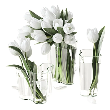 Blooming Tulip Bouquet with Aalto Finlandia Vases 3D model image 1 