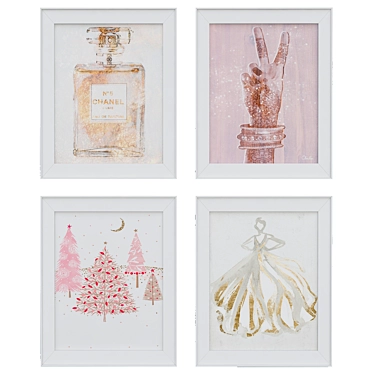 Vintage Floral Print Picture Set 3D model image 1 