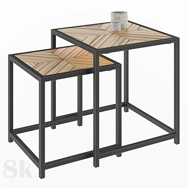 Naur Tek: Sleek Steel and Teak Side Tables 3D model image 1 