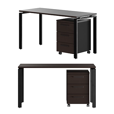 Modern Oak and Black Table 3D model image 1 
