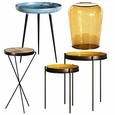 Vintage-Inspired Side Table Set 3D model image 1 