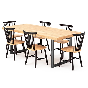 Modern Pin Dining Table Set 3D model image 1 