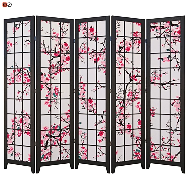 Chinese Sakura Screen: 5-Section, 180cm 3D model image 1 