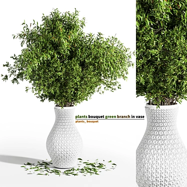 Green Branch Plants in Vase 3D model image 1 