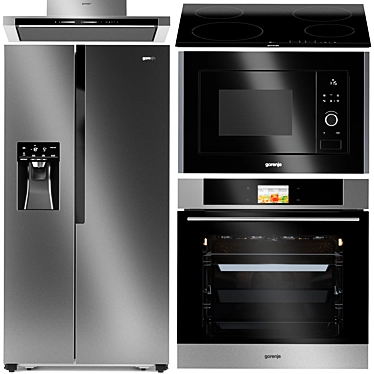 Gorenje Kitchen Essentials Set: Microwave, Oven, Hood, Induction Cooktop, Side-by-Side Fridge 3D model image 1 