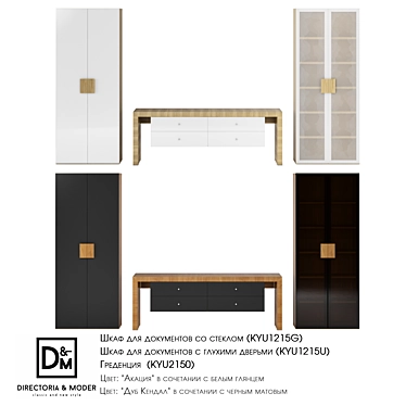 Modern Acacia and White Glass Cabinet 3D model image 1 