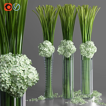 Elegant Hydrangea Leaf Vase Set 3D model image 1 