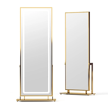 Brass Framed Floor Mirror with LED Lighting 3D model image 1 