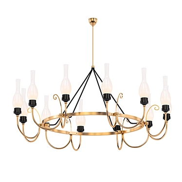 Italian Brass & Glass Chandelier 3D model image 1 