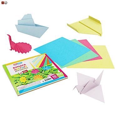 Creative Origami Set: Colorful Paper & 4 Figurines 3D model image 1 