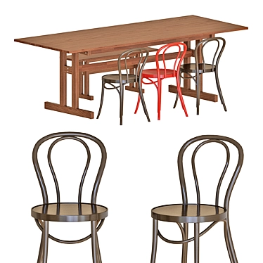 Modern Gray-Brown Dining Set with Chairs 3D model image 1 