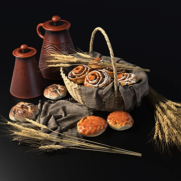 Artisan Buns in Wicker Basket 3D model image 1 