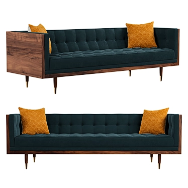 Walnut Neptune Velvet Woodrow Box Sofa 3D model image 1 