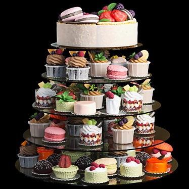 Wedding Dessert Set: Chocolate Cake Cupcake Pie Muffin Macarons 3D model image 1 