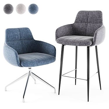 Nicolas OLIVA Upholstered Chair & Stool 3D model image 1 