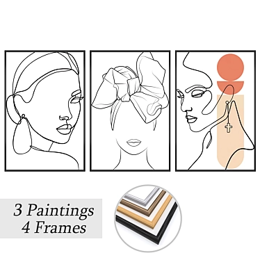 Artful Trio: Set of 3 Wall Paintings 3D model image 1 