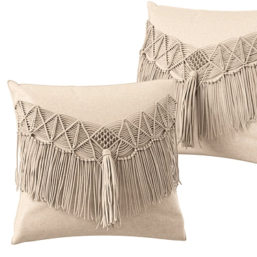 Bohemian Bliss Macrame Cushion Set 3D model image 1 