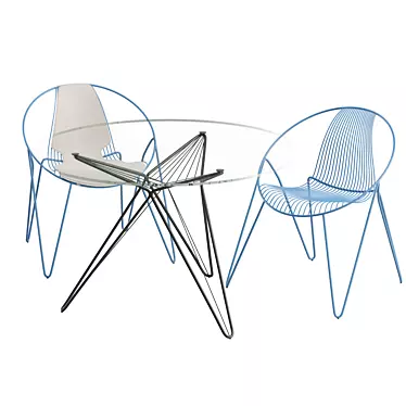 Elegant Steel Chairs & Glass Table 3D model image 1 