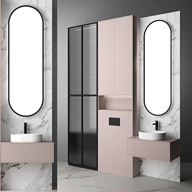 Modern Bathroom Set with Sink, Mirror, Cabinet, Lighting, and Installation 3D model image 1 