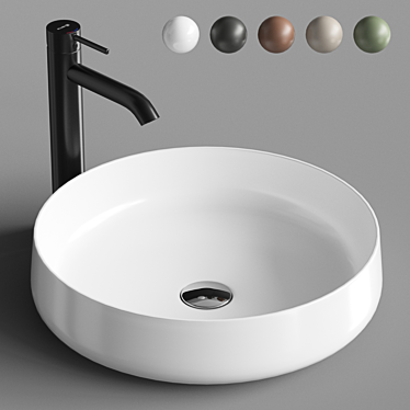 Elegant Round Sink & Bozz Mixer 3D model image 1 