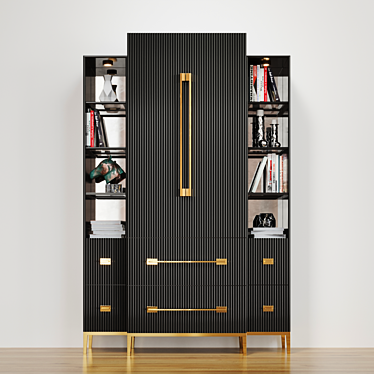 Elegant Black Satin Cabinet - 50cm Depth, 137cm Width, 213cm Height 3D model image 1 