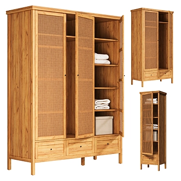 Gabin Pine & Wicker Wardrobe 3D model image 1 