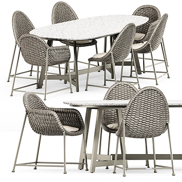 Elegant Chopstix Collection: Armchair, Side Chair, Dining Table 3D model image 1 