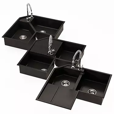Granite Corner Kitchen Sink with Faucet 3D model image 1 
