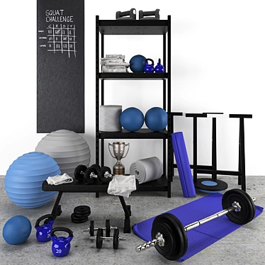 Blue and Gray Home Gym Set 3D model image 1 