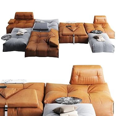 Modular Tab Sofa with Adjustable Seats, Backs, Armrests, and Tables 3D model image 1 