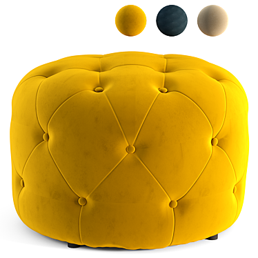 Vintage Gold Velvet Hampton Pouf - Small & Round 3D model image 1 