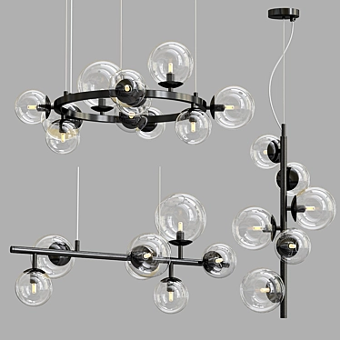 Industrial Black Glass Designer Ring Chandelier 3D model image 1 