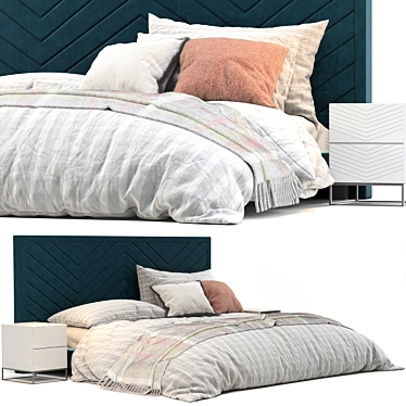 Luxury Dark Teal Velvet Bed 3D model image 1 