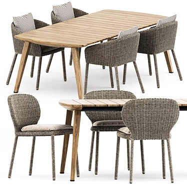 Strada Armchair & Side Chair + Fynn Dining Outdoor Table 3D model image 1 
