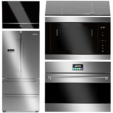 Smeg Kitchen Appliance Set: Induction Cooktop, Range Hood, Microwave, Fridge, Oven 3D model image 1 
