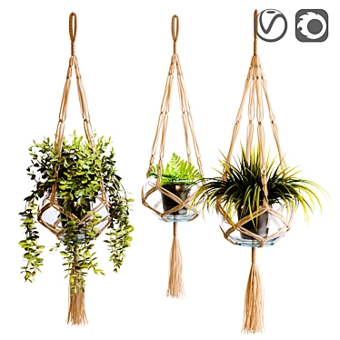 Natural Macramé Plant Holder 3D model image 1 